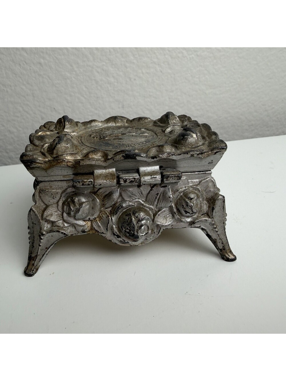 Vintage Schloss Heidelberg Floral Jewelry Casket Trinket Box Footed 3.5”